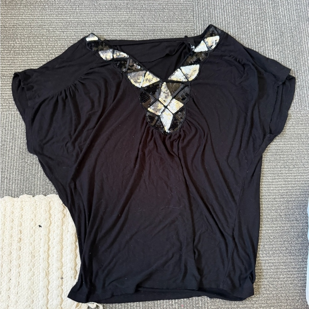Ing Black Top with Geometric Sequin Design
